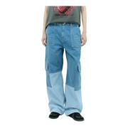 Ganni Kontrastpanel Jeans Blue, Dam