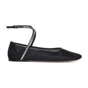 Amina Muaddi Svart Mesh Kristall Ballettflats Black, Dam