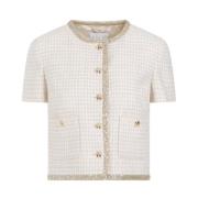 Miu Miu Ivory Houndstooth Wool Jacket Beige, Dam