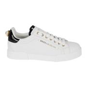 Dolce & Gabbana Vita Läder Sneakers Mandel Tå White, Dam