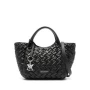 Emporio Armani Svart väska med flätat design och logohänge Black, Dam