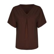 Max Mara Brun V-ringad Blus Lauto Brown, Dam