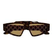 Gucci Retro Rektangulära Solglasögon med Gula Linser Brown, Unisex