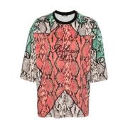 Balmain Flerfärgad T-shirt med Python-tryck och Broderi Multicolor, Da...