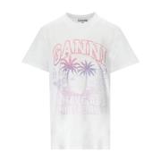 Ganni Vit Cocktail Logo Print T-Shirt White, Dam