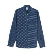 Brooks Brothers Indigo Print Bomull Poplin Sport Skjorta med Button Do...