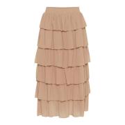 Kaffe Ruffle Layered Kjol Chinchilla Beige, Dam