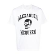 Alexander McQueen Skull Logo Print T-shirt Vit White, Herr
