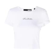 Rotate Birger Christensen Vit T-shirt med Rhinestone Logo White, Dam