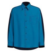 Marni Tropical wool shirt with contrast back Blue, Herr