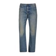 Saint Laurent Blå Tvättad Denim Straight Cut Jeans Blue, Herr