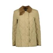 Burberry Quiltad Ribbstickad Krage Jacka Beige, Dam