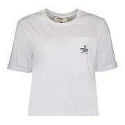Fendi Broderad Logotyp Rund Hals T-shirt White, Dam