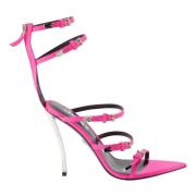 Versace Spetsiga läderskor med ankelremmar Pink, Dam