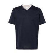 Eleventy Navy Blue V-Neck Cotton T-Shirt Blue, Herr