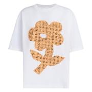 Marni bomullst-shirt med ordgitter blommönstertryck White, Dam