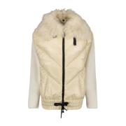 Moncler Jacka i två material med fuskpälskrage Beige, Dam