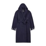 Balenciaga Mörkblå Fringe Coat Blue, Dam