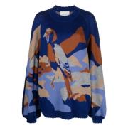 Henrik Vibskov Navy Intarsia Stickad Crew Neck Sweater Multicolor, Dam