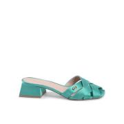 Dee Ocleppo Elegant Satin Cross Strap Sandaler Green, Dam