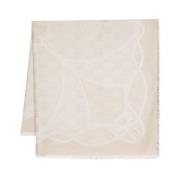 Max Mara Jacquard Logo Sidenscarf Beige Beige, Dam