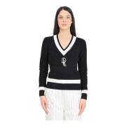 Ralph Lauren Svart V-ringad tröja med monogram Black, Dam