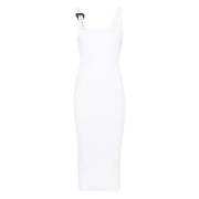 Versace Jeans Couture Fyrkantig hals Ärmlös Midi Klänning White, Dam