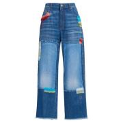 Marni denim jeans med mohair patches Blue, Dam