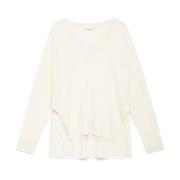Maliparmi V-ringad bomull-silke tröja med perforerad detalj White, Dam