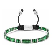 Nialaya Men's Bracelet with Marbled Green and Silver Miyuki Tila Beads...