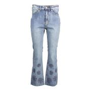 Desigual Broderade Denim Jeans för Kvinnor Blue, Dam