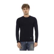 Baldinini Blå Ull Crew Neck Sweater Blue, Herr