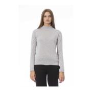 Baldinini Metal Monogram Turtleneck Sweater Gray, Dam