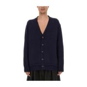 Maison Margiela Ull Linne Bomull V-ringad Kofta Blue, Herr