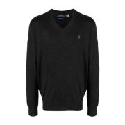 Ralph Lauren Mörkgråmelerad V-ringad Pullover Tröja Gray, Herr