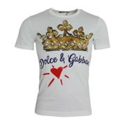Dolce & Gabbana Krontryckt Crew Neck T-shirt White, Herr