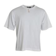 Dolce & Gabbana Vit Crew Neck T-shirt med Prydnad White, Herr
