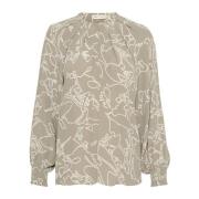 InWear Tryckt blus med puffärmar Beige, Dam