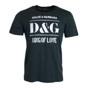 Dolce & Gabbana Blå Logo Print Crewneck T-shirt Blue, Herr