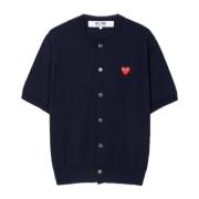 Comme des Garçons Play Broderat Hjärta Kortärmad Kofta Blue, Herr