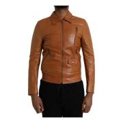 Dolce & Gabbana Brun Läder Zip Blouson Jacka Brown, Herr