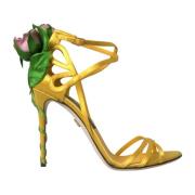 Dolce & Gabbana Gula Blommiga Satin Häl Sandaler Yellow, Dam