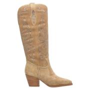 Estro Kvinnors Beige Velour Cowboy Boots med Broderi Er00113887 Beige,...