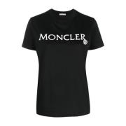 Moncler Logo-Print Kortärmad T-Shirt Black, Dam