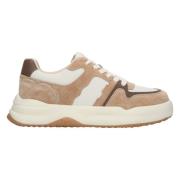 Estro Beige & Vit Velour Läder Sneakers Multicolor, Dam