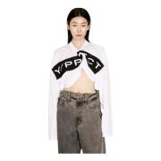 Y/Project Twisted Logo Print Crop T-Shirt White, Dam