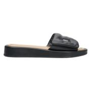 Estro Svarta läderslide sandaler Elegant stil Black, Dam