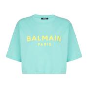 Balmain T-shirt med Paris tryck Blue, Dam