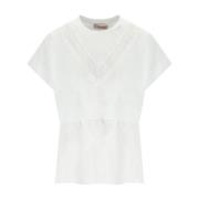 Twinset Vit T-shirt med Ruffle Lace White, Dam