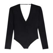 Saint Laurent Lyxig V-ringad body i ull, kashmir och siden Black, Dam